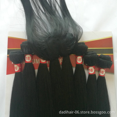 Xuchang dadi Adorable hair factory price animal mixed synthetic hair silk straight 8pcs/lot with free closure,package 100% human